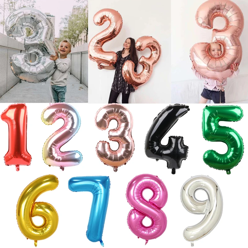 Number Balloon Figures Birthday-Party-Decoration Air-Helium Silver Gold Green Kids 40inch