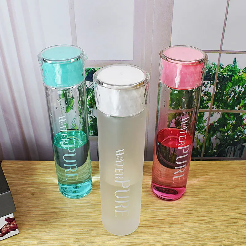 Transparent cover flower tea frosted gradient glass bottle water hydro flask insulated water bottles Brief Direct Drinking