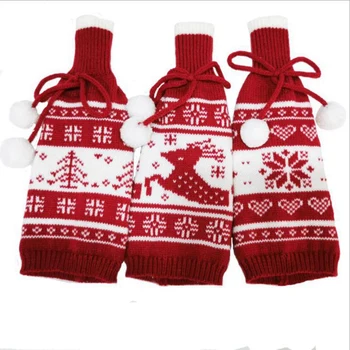 

Christmas Knitted Wine Bottle Cover Party Decoration Dinner Wine Bottle Cover Christmas Wine Bottle Cover, 3PCS