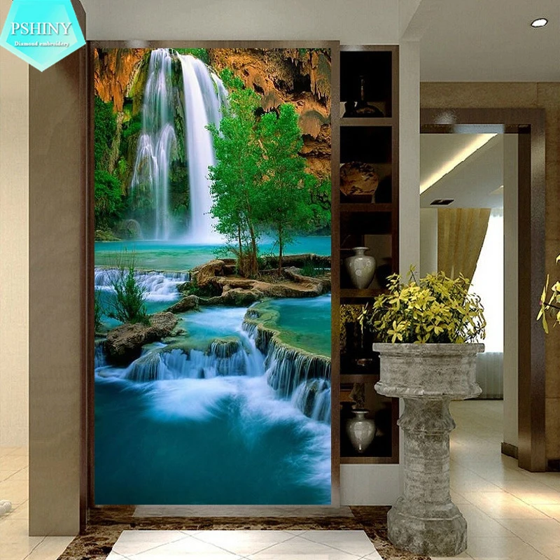 

PSHINY 5D DIY Diamond embroidery sale waterfall landscape Full drill Square rhinestones pictures Diamond Painting new arrivals