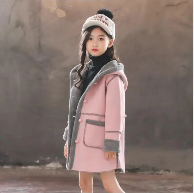 style 2 pink Детская одежда зимняя куртка для девочек г. Осенне-зимний Повседневный студенческий жакет детское бархатное утепленное пальто с капюшоном - Цвет: style 2 pink
