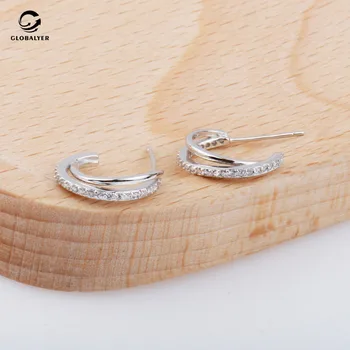 

Tibetan silver Korean fashion new double letter C row zirconium earrings Simple sweet small fresh earrings Free shipping