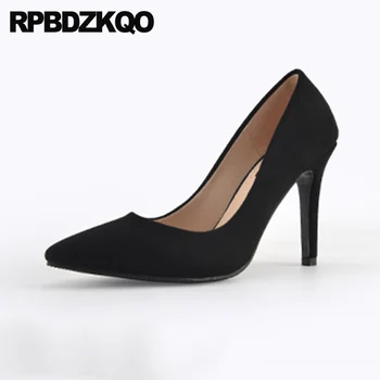 

2019 gray scarpin cheap women size 33 suede pumps thin high heels 4 34 medium 3 inch shoes slip on black stiletto pointed toe