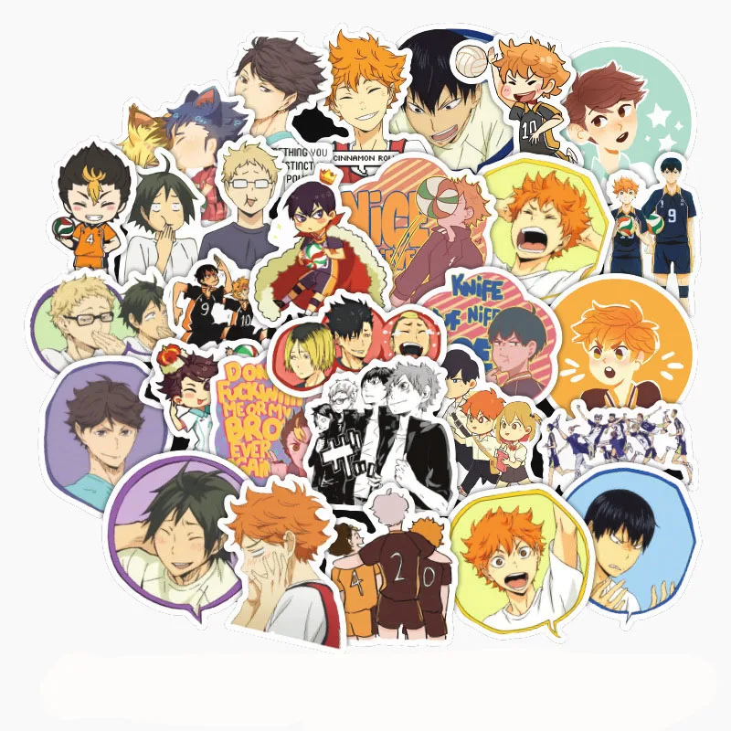 Haikyuu, 10/50 Uds. Pegatinas japonesas, pegatina de animé, voleibol, para maleta para guitarra, portátil, teléfono, nevera, coche y motocicleta