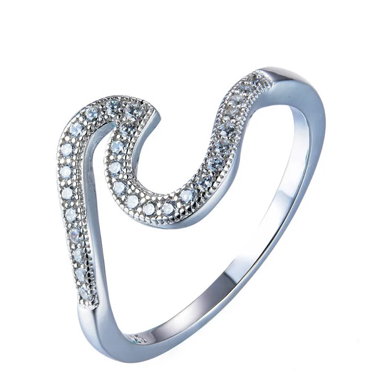 silver Bague Ringen 925 пробы Серебряное кольцо неправильной формы AAA циркониевое кольцо для женщин обручальные вечерние женские подарки Размер 6-10 - Цвет камня: silver