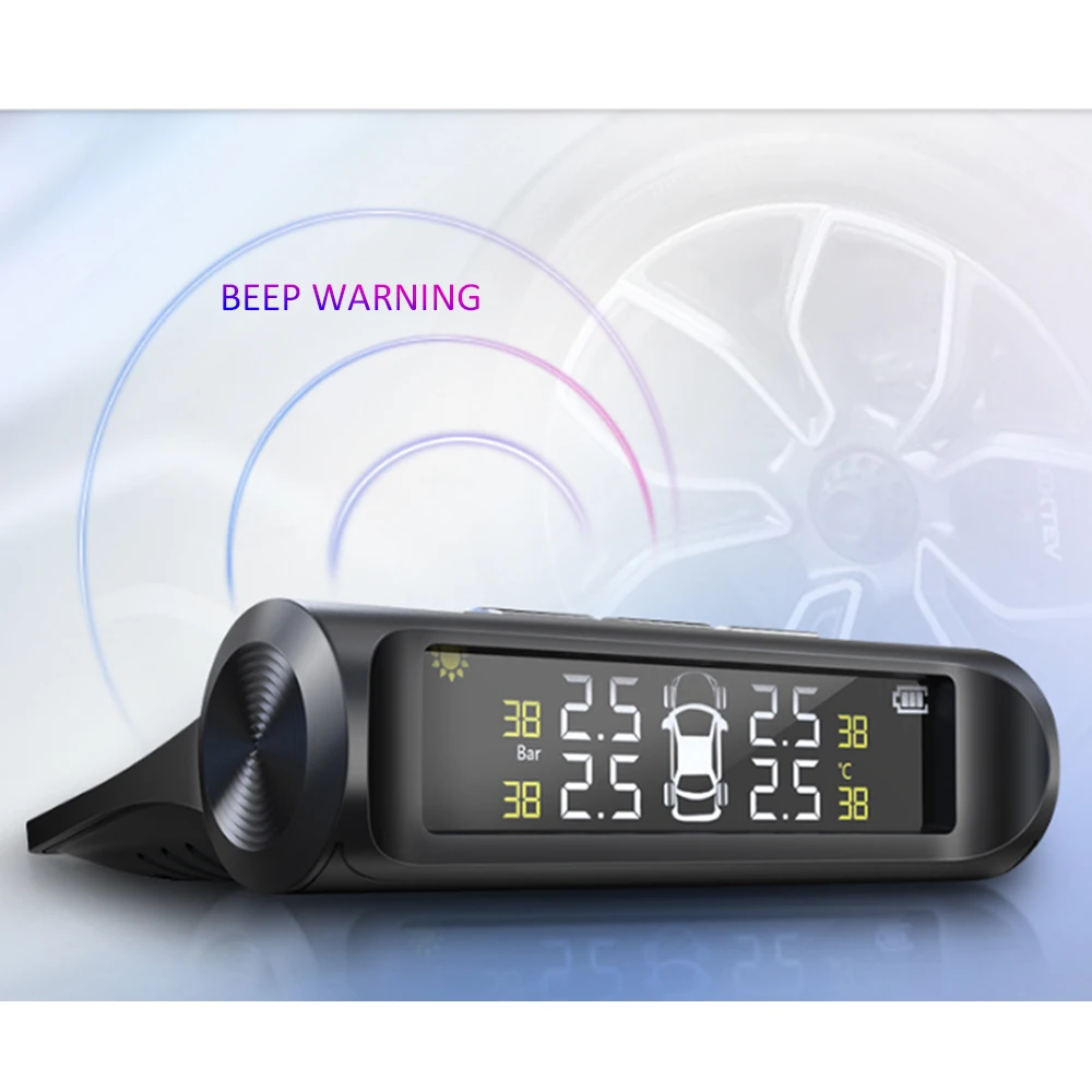 Автомобильный TPMS система контроля давления в шинах Беспроводная Солнечная энергия цифровой ЖК-дисплей Автоматическая охранная сигнализация s давление в шинах
