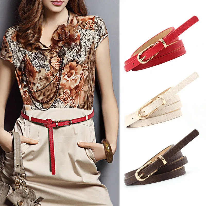 

New Women Slender Multi-color Thin Belt PU Leather Pin Buckle Waist Belt Designer Decorative Waistband for Female Dress Party