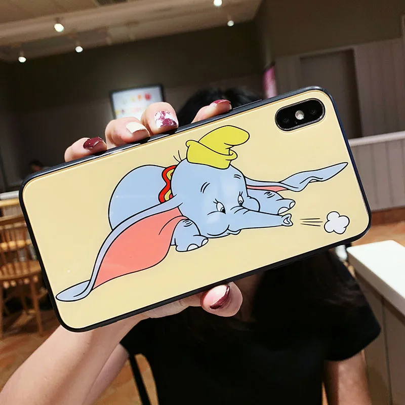 Роскошный милый картонный чехол для телефона Disneys из закаленного стекла для iPhone Xr X Xs Max iPhone 7 8 6 6s Plus - Цвет: Цвет: желтый