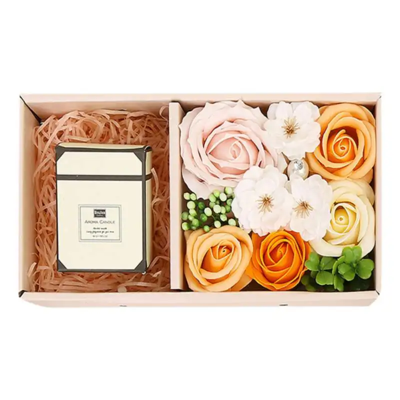 Romantic Rose Soap Flower Gift Rose Box Bouquet Soap Scented Candle Box Wedding Valentine's Day Gifts Artificial Flower Roses - Цвет: Цвет: желтый