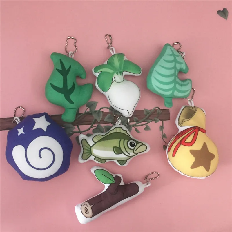 Animal Crossing Plush Keychain Raymond New Horizons Raccoon Leaf Kohlrabi Fossil Amiibo Isabelle Key Bag Pendants Dolls 10pcs  (6)