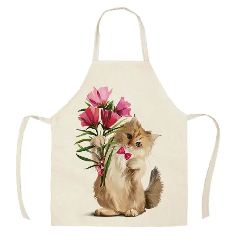 1 шт. Кухонный Фартук с милым рисунком животных, кота, лошади, собаки, без рукавов, хлопок, лен, фартуки для женщин, инструменты для уборки дома 55* 68c - Цвет: WQ32318