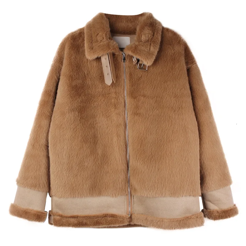 camel LANMREM, осень и зима, новое короткое искусственное зимнее бархатное пальто, женское модное осеннее и зимнее меховое пальто с отворотом, PC043 - Цвет: camel