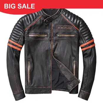 

2020 Vintage Black Men Short Skulls Motorcycle Leather Jacket Plus Size XXXL Genuine Cowhide Spring Slim Fit Coat FREE SHIPPING