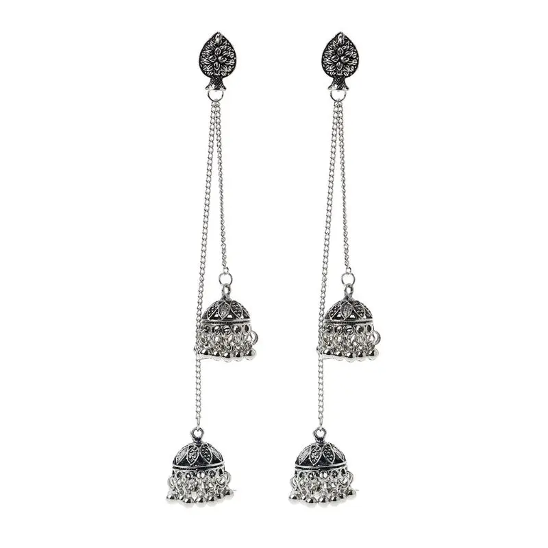Jhumkas индийские женские серьги, длинные Винтажные серьги в виде цветка для женщин, богемные цыганские традиционные уникальные серьги с кисточками, элегантный подарок