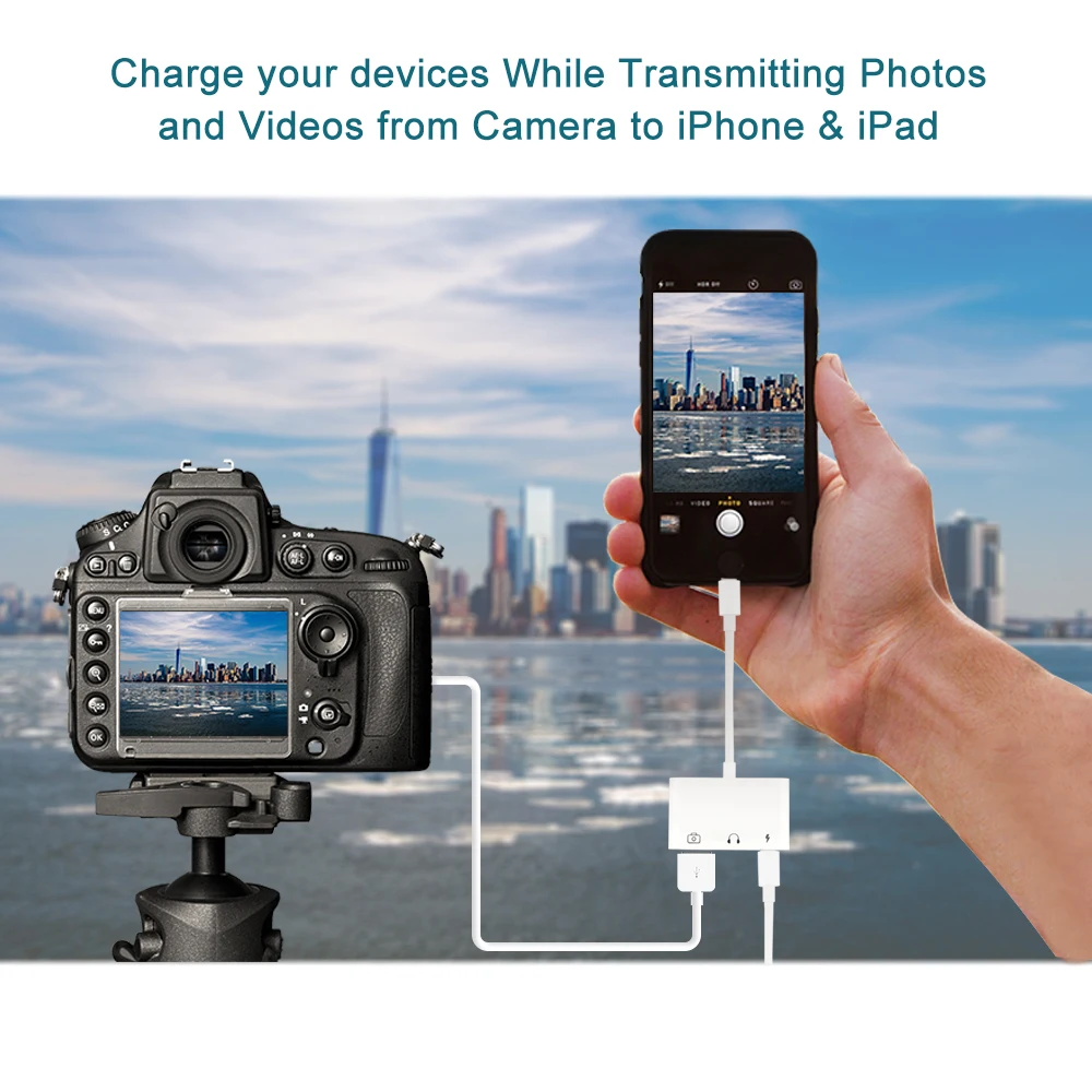 OTG Adapter For Lightning To USB 3 Camera Reader With 3 5mm Headphone Jack Connection Kits Data Sync For iPhone X XR XS 8 7