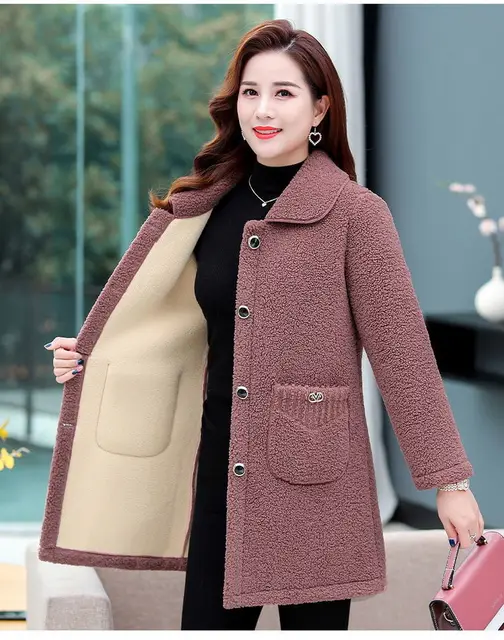 Middle-aged Mothers Faux lamb Wool Coat 2024 Autumn Winter