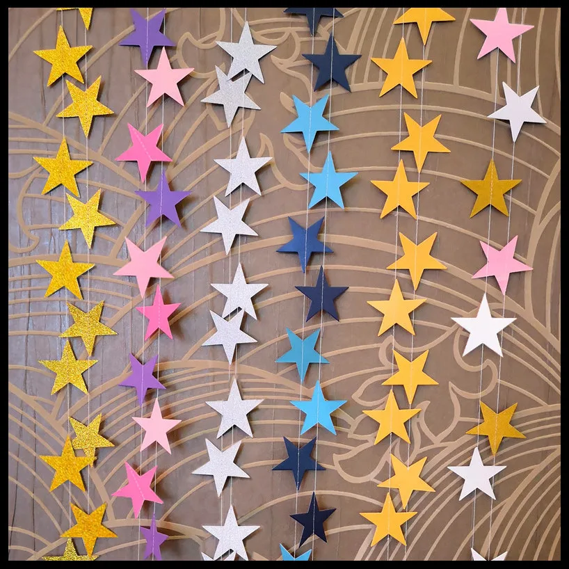 Paper Garland Decorations Glitter Star Garland Silver Gold Hanging Star Bunting Banner Christmas Birthday Engagement Wedding Baby Shower Graduation New Year Ceiling Wall Decor 13 Feet 4 Pack 