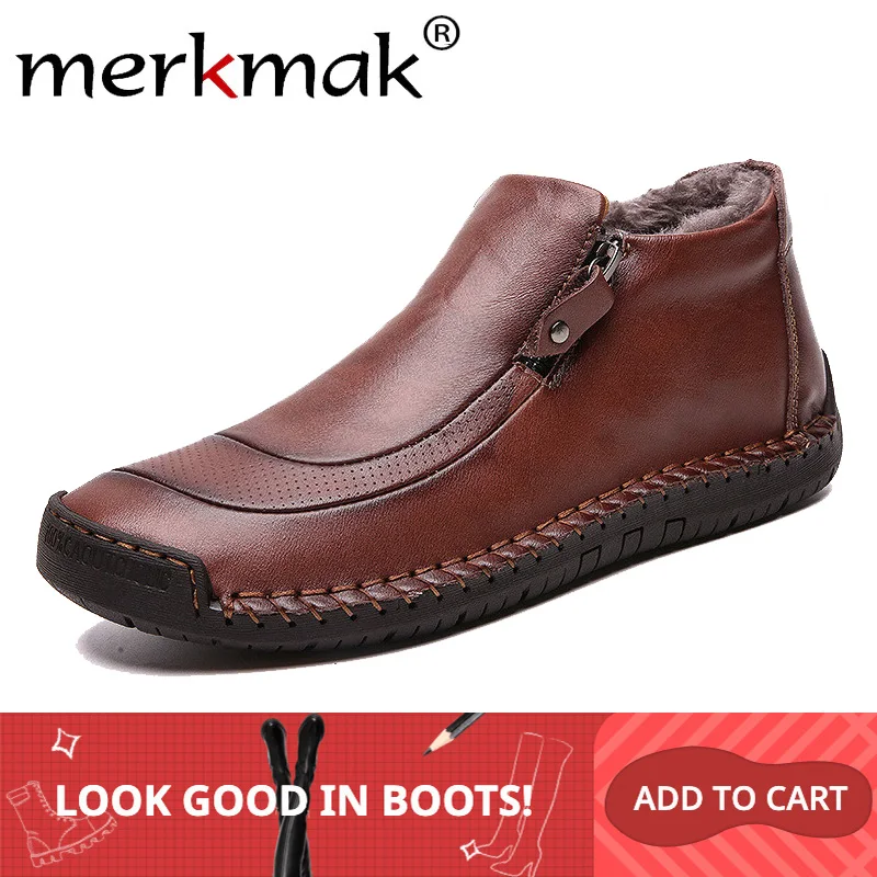Skup Merkmak 2019 nowe buty męskie zimowe moda ciepłe botki na co dzień wygodne Zip buty męskie duże rozmiary 39 48 mężczyzn buty