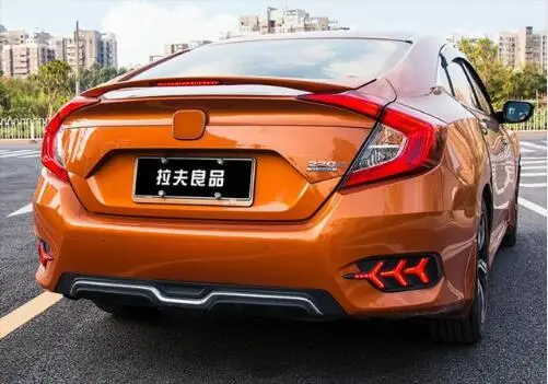 Золотой Для Honda Civic ABS краска заднее крыло багажника выступ Спойлеры(с лампой - Цвет: Золотой