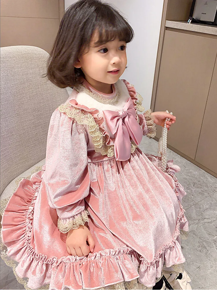 Платье принцессы для девочек Осень-зима Детские фэнтезийные бархатные платья в