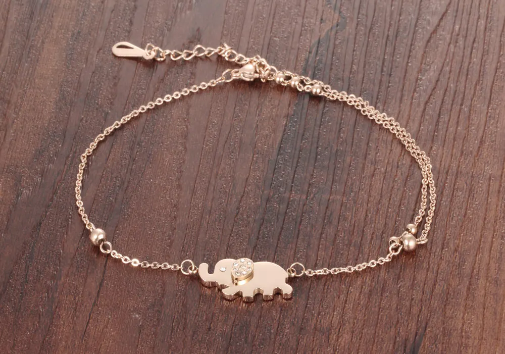 EyeYoYO/женские ножные браслеты с милым животным слоном из розового золота; пикантные женские ботильоны с цепочкой