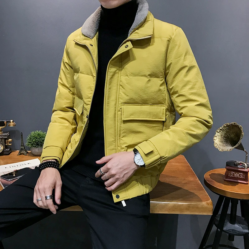 Высококачественная зимняя мужская куртка с отложным воротником, модные повседневные парки, утолщенное теплое пальто, верхняя одежда, уличная одежда в стиле хип-хоп - Цвет: yellow