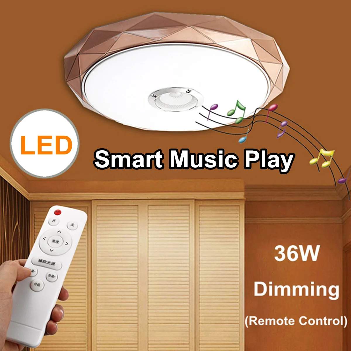 

36W Dimmable LED Ceiling Lights Speaker Music Play Remote Control Smart Ceiling Lamp Bedroom Home Lighting Surface Mount Fixture