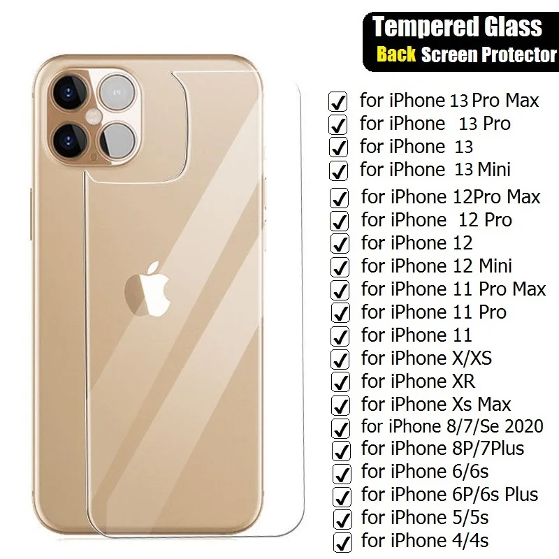 

10PCS 2.5D Rear Tempered Glass for iPhone 13 12 Mini 11 Pro Max XS XR 6s 7 8 Plus SE 2020 Screen Protector Back Protective Film