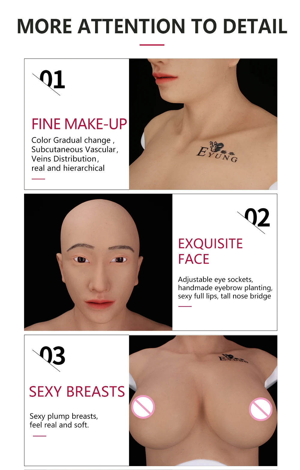 Eyung Crossdresser Transgender Realistic Silicone Female Face Mask With E Cup Boobs Halloween Masquerade Silicone Breast with Mask (20)