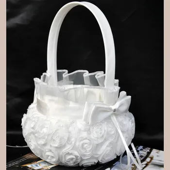

Flower Girl Basket for Ceremony Wedding Party Decoration Love Case Satin Basket Storage Candy Small Gift Confetti Card Container