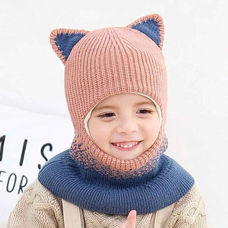 baby hat scarf 02 Детская шапка Девочки Мальчики шарф с теплой Подкладка из флиса милые кошачьи уши зимняя детская Шапки вязаные шапки для малышей для детей возрастом от 2 до 5 лет - Цвет: baby hat scarf 02