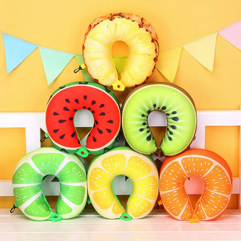 

Memory Foam U Shaped Travel Pillow Neck Support Head Rest Airplane Cushion Funny Fruit Print Pillows