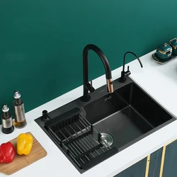 Mixer Taps Kitchen Sink Soap Dispensor Black Sponge Holder Stainless Steel Sink Bathroom Cocina Accesorio Kitchen Accessories YQ