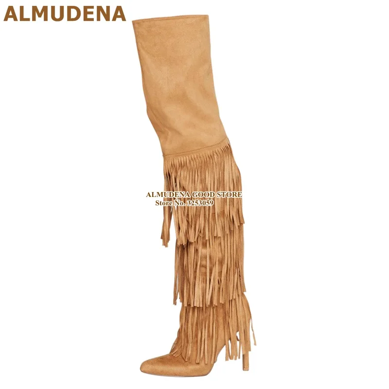 camel suede over the knee boots