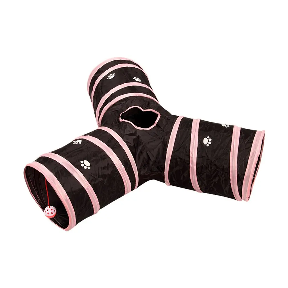 Складная туннельная трубка для кошек котенок туннель скучающий кот игрушки для домашних животных Peek Hole игрушка мяч кошка щенок котенок кролик - Цвет: pink black Y-type