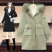 Large Size Women's Winter Clothes New Waist The Knee-length Coats Fur Collar Long Cashmere Parkas Cotton-padded Jackets