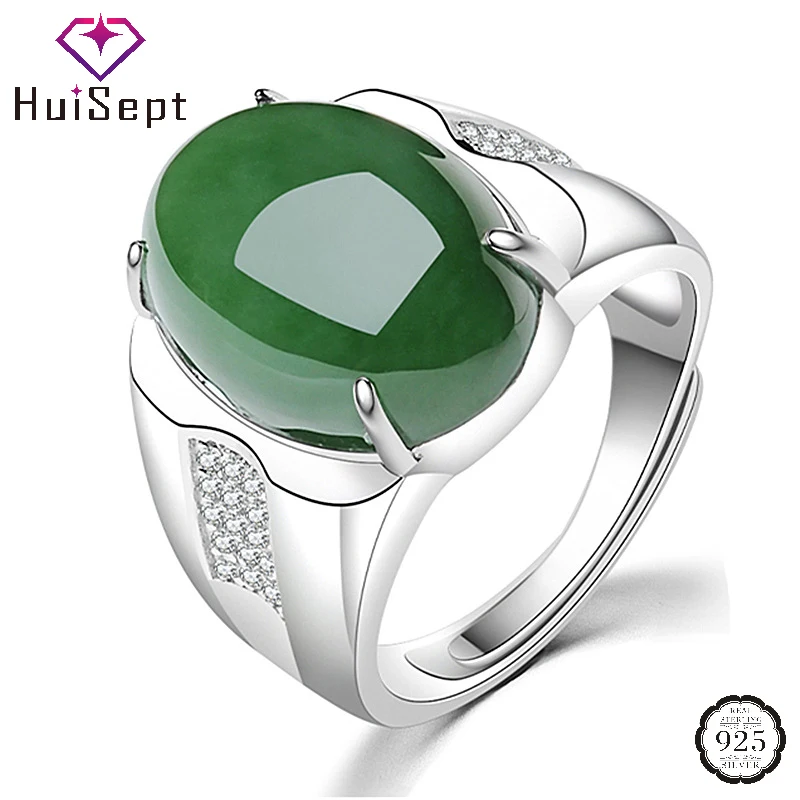 HuiSept Women Men Ring 925 Silver Jewelry with Emerald Zircon