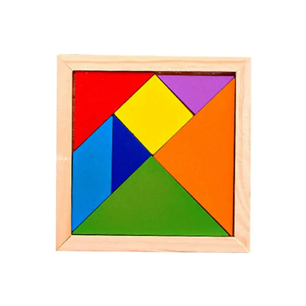 

Wooden Colorful Tangram Geometric Jigsaw Puzzle Board Educational Toy Kids Gift