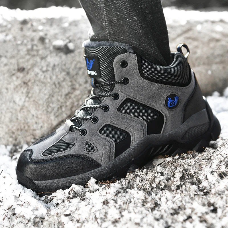 Large Size Outdoor Ankle Boots Men Snow Boots Fashion Lace Up Casual Sneakers Leather Winter Cowboy Footwear Hiking Shoes Spring