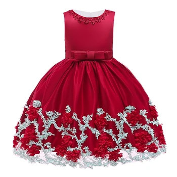 

Christmas Princess Dress Delicate Flowers Solid Color Kids Dresses for Girls Important Occasion Elegant Noble Cotton Clothes