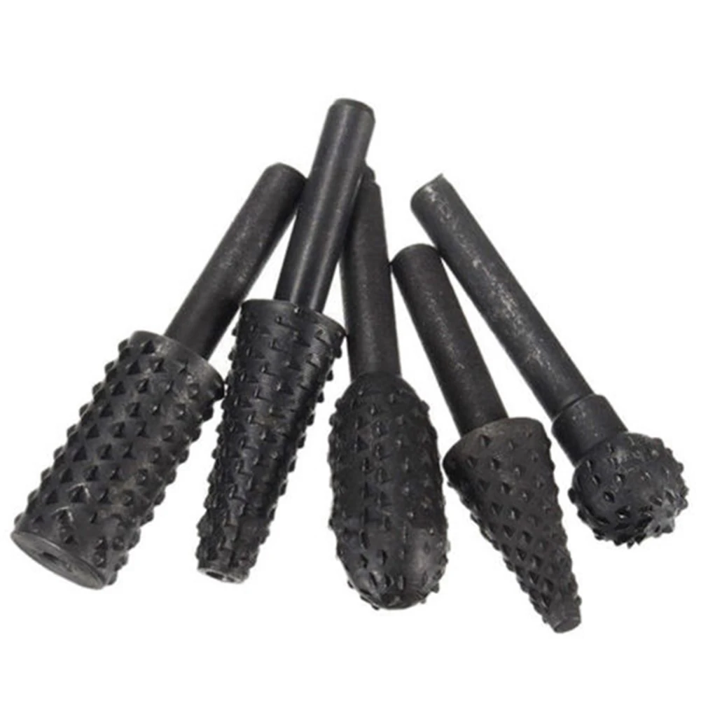 

5pcs Rotary Burr Wood Carving File Rasp Drill Bits 1/4 Inch Shank Tools Two Flute Design 5 Different Shapes Woodworking Drills