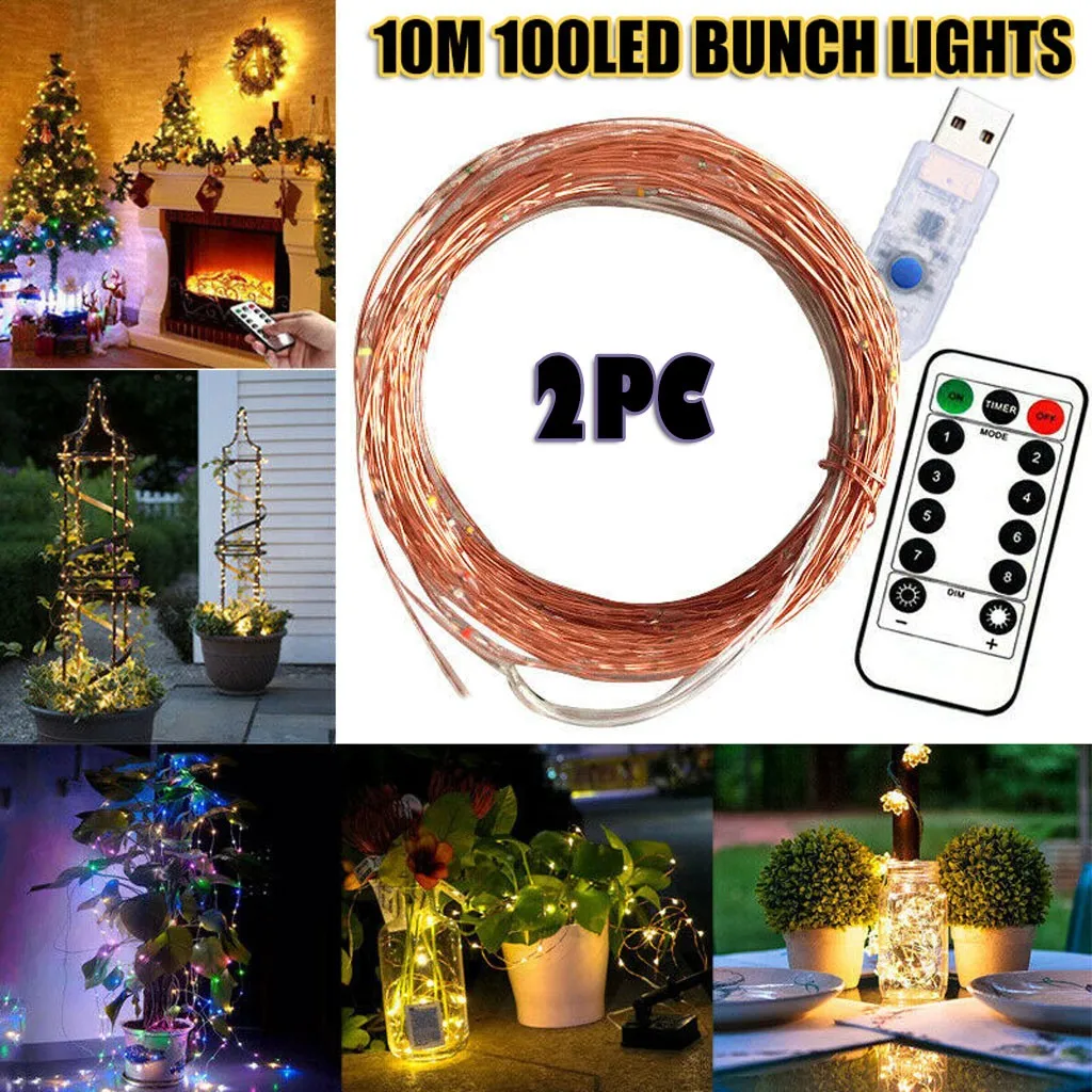 USB 10 м 100LED гирлянды медный провод сказочные огни Рождественские Вечерние огни 8 режимов сказочные огни свадебные вечерние украшения сада