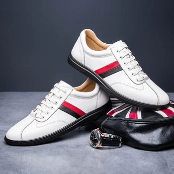 

Genuine Leather Men Casual Shoes New Spring Plus size 47 High Quality Loafers Breathable Lace-up platform Sneakers Driving Shoes