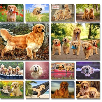 

"Golden Retriever" 5d Diy Diamond Painting Full Drill Round Diamond Mosaic Embroidery Animal Dog Sale Picture Of Rhinestones Art