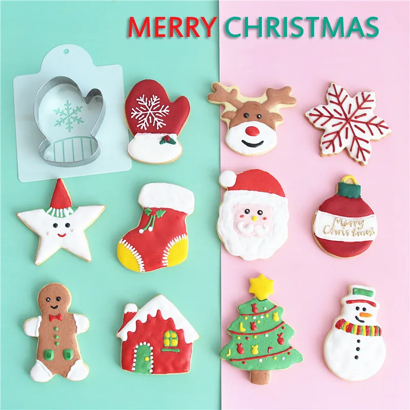

17 Styles Christmas Cookie Cutter Stainless Steel Cut Biscuit Mold Cake Decorating Spray Mold Template Fondant Baking Tools