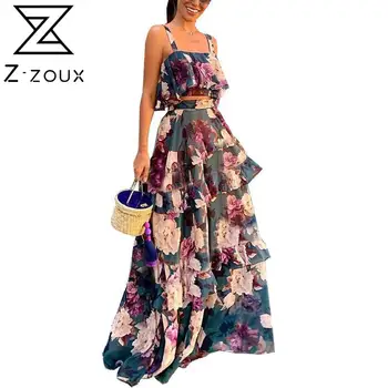 

Z-ZOUX Women Dress Temperament Floral Crop Top With Lotus Printed Long Skirt 2 Peice Set Women Two Piece Skirt Set Summer 2020