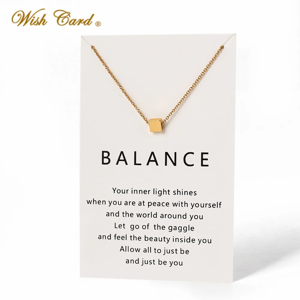 Маленькое квадратное ожерелье с кулоном Wish Card ювелирное изделие золотого и