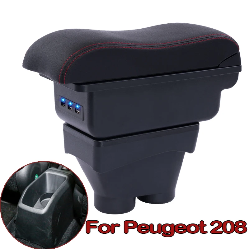 Для peugeot 208 подлокотник 208 универсальный из искусственной кожи центральный автомобильный подлокотник для хранения коробка Подстаканник Пепельница аксессуары для модификации