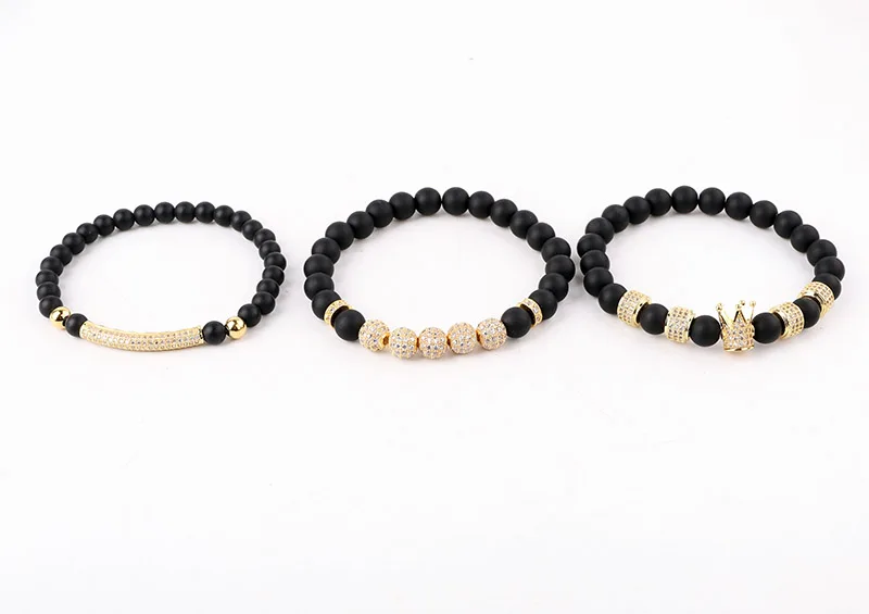 JARAVVI Luxury Design CZ Pave Crown Charm Natural Stone Matte Onyx Elastic Bracelet Set Men Jewelry Gift - Image 6