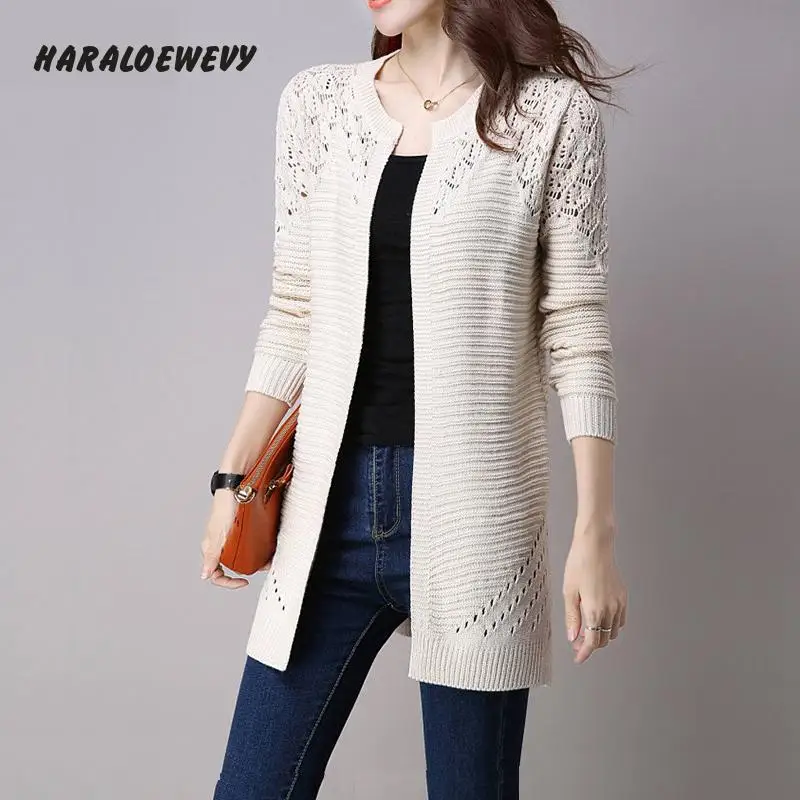 Fall Women Cardigan Solid Color Hollow Out Sweaters Size S-XXL Poncho Full Sleeve Open Stitch Female Knitted Outerwear |